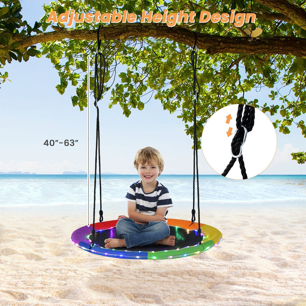 40 Inches Saucer Tree Swing Round with Lights for Kids and Adults