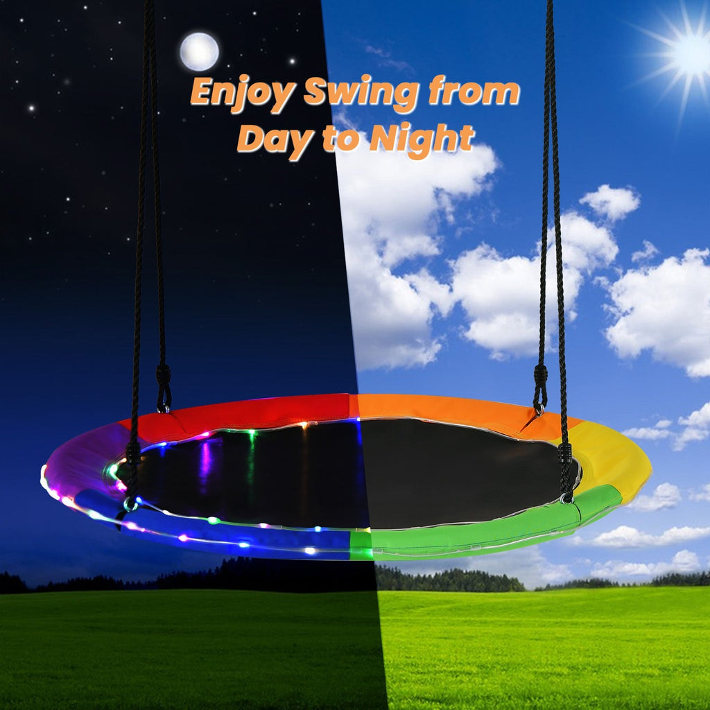 40 Inches Saucer Tree Swing Round with Lights for Kids and Adults