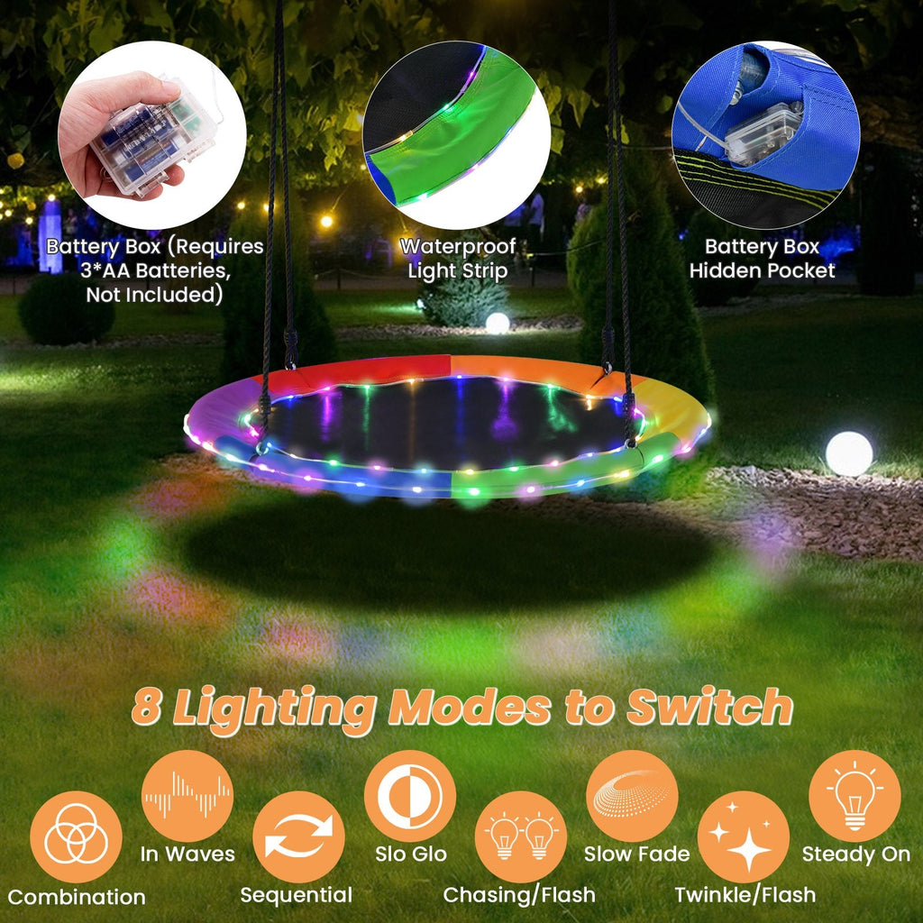 40 Inches Saucer Tree Swing Round with Lights for Kids and Adults