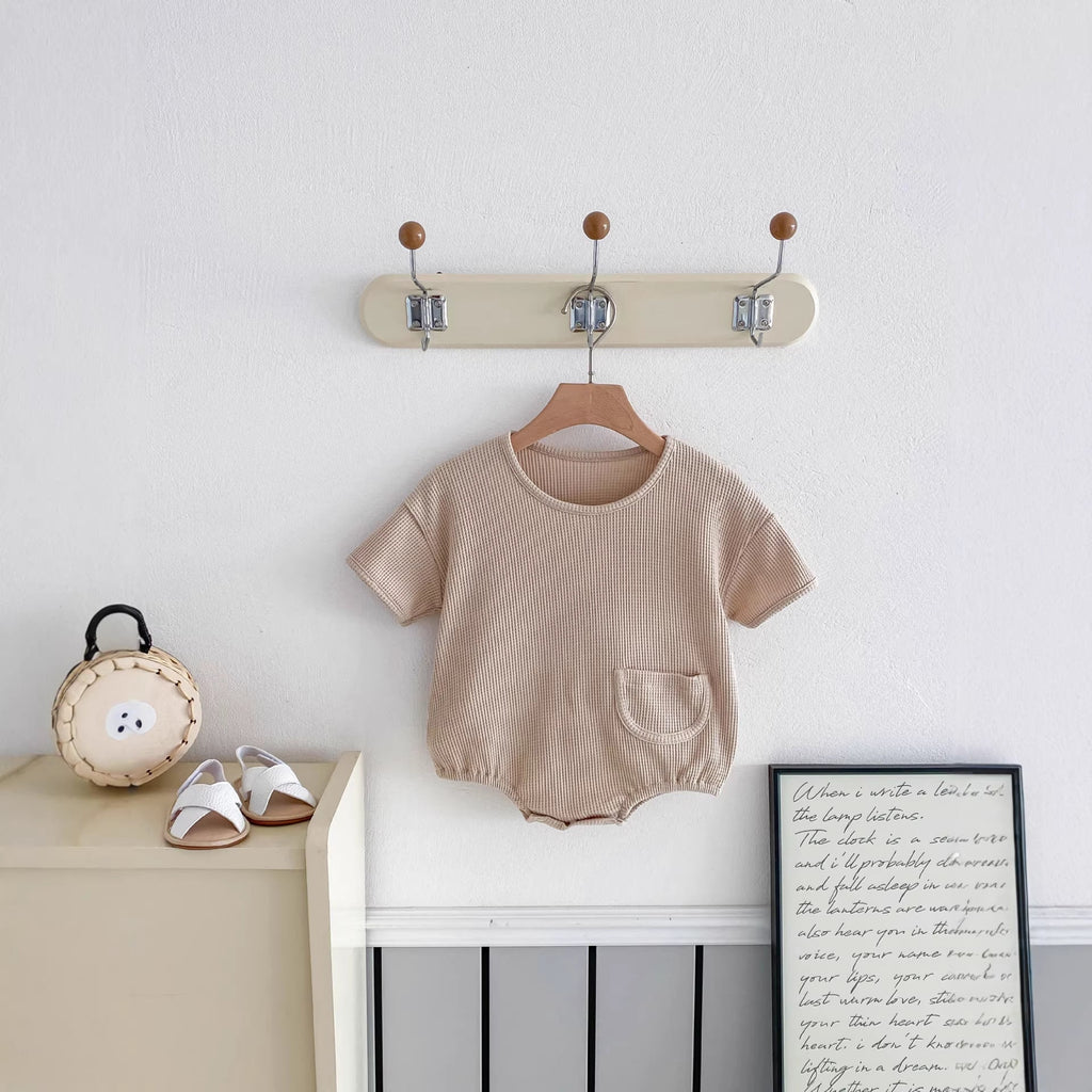 Babys Simple And Comfortable Waffle-knit Short-sleeve Onesie