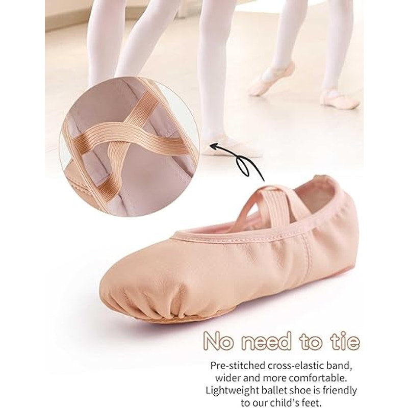New Daydance Toddler Girls Size 6.5 Pink Ballet Flats PU Leather Dance Shoes