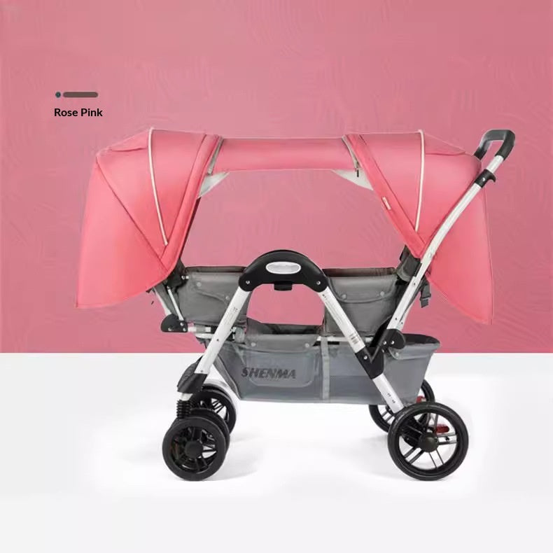 Reclining Double-Person Face-to-Face Folding Stroller With Shock Absorption