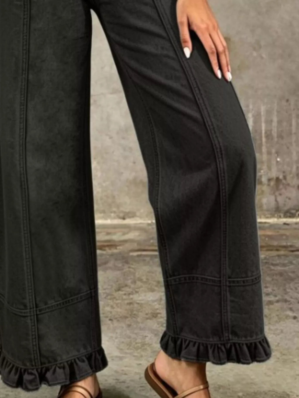 Full Size High-Waisted Wide-Leg Ruffle Hem Jeans Plus Size