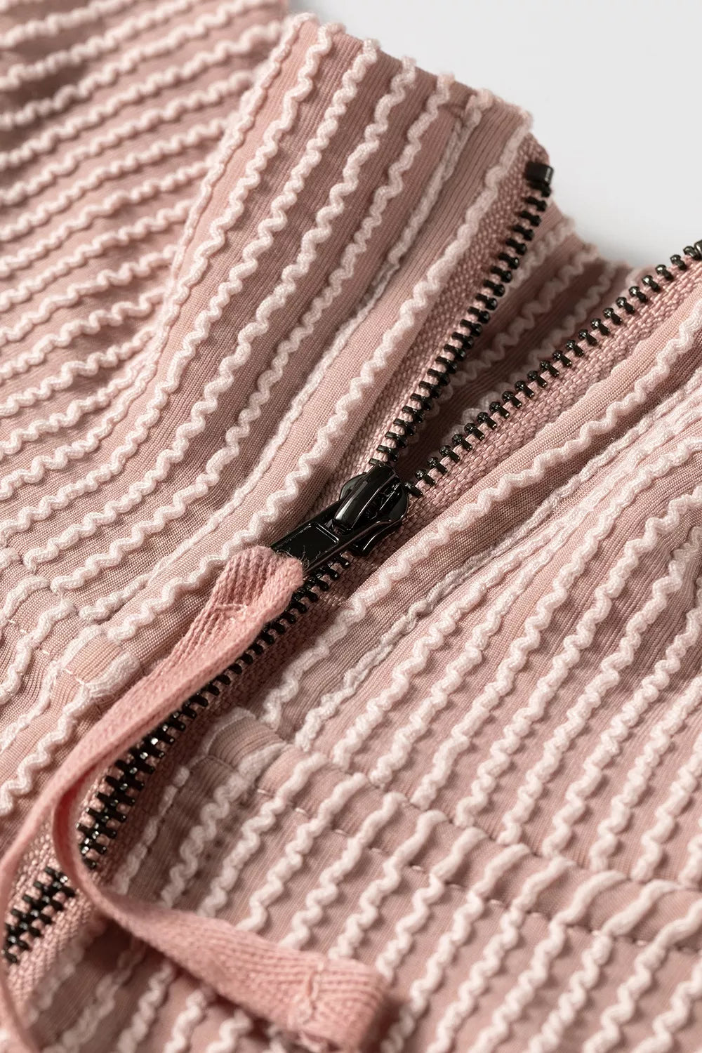 Twist Ribbed Zipper Collar Drop Shoulder Long Sleeve Top