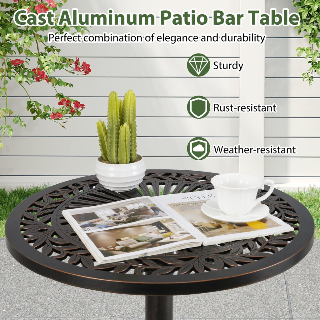 41.5 Inch Patio Round Bar Table Cast Aluminum Bistro Table for Garden-Bronze