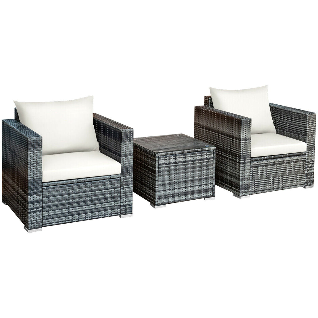 3 Pcs Patio Rattan Furniture Bistro Sofa Set with Cushioned-Navy