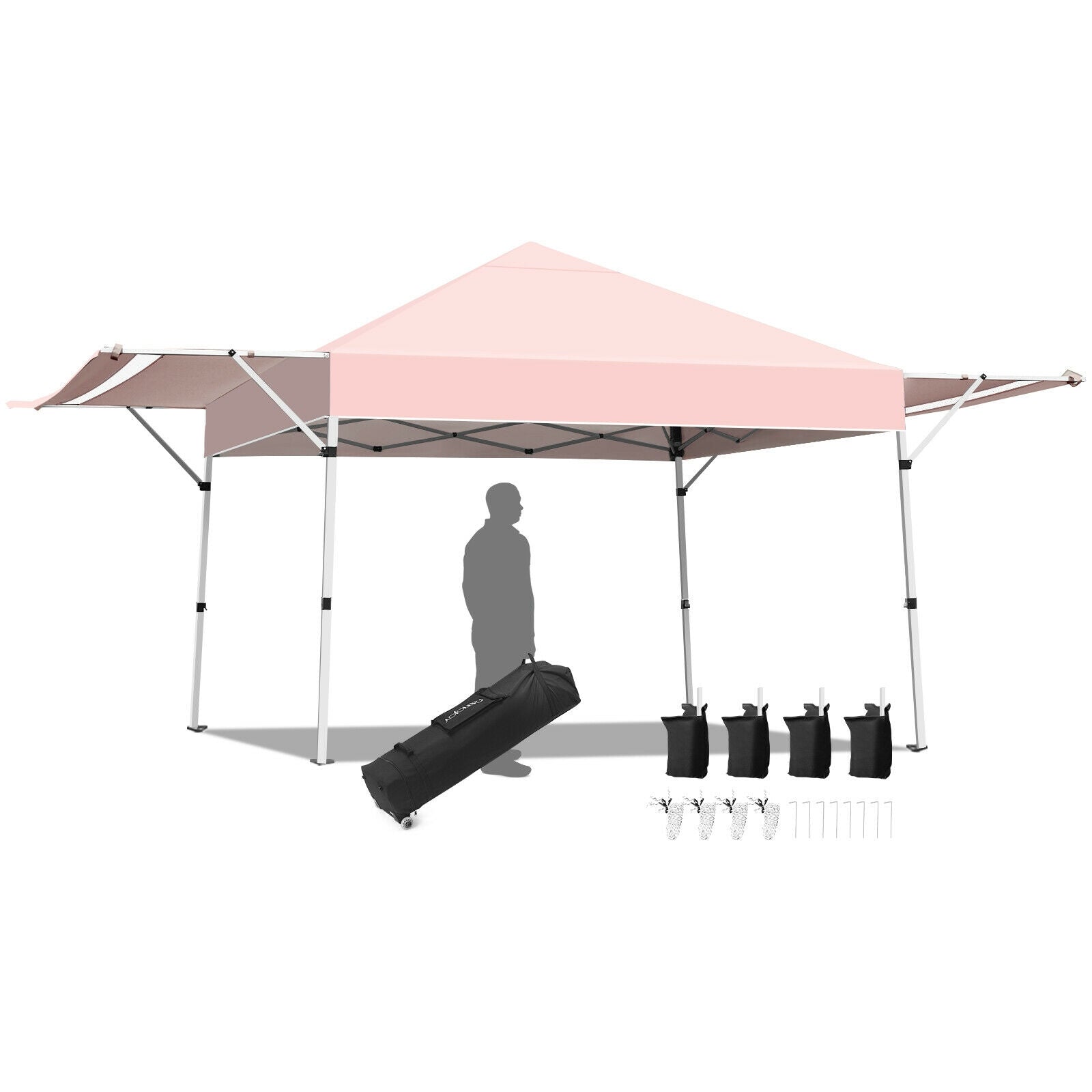 17 Feet x 10 Feet Foldable Pop Up Canopy with Adjustable Instant Sun Shelter