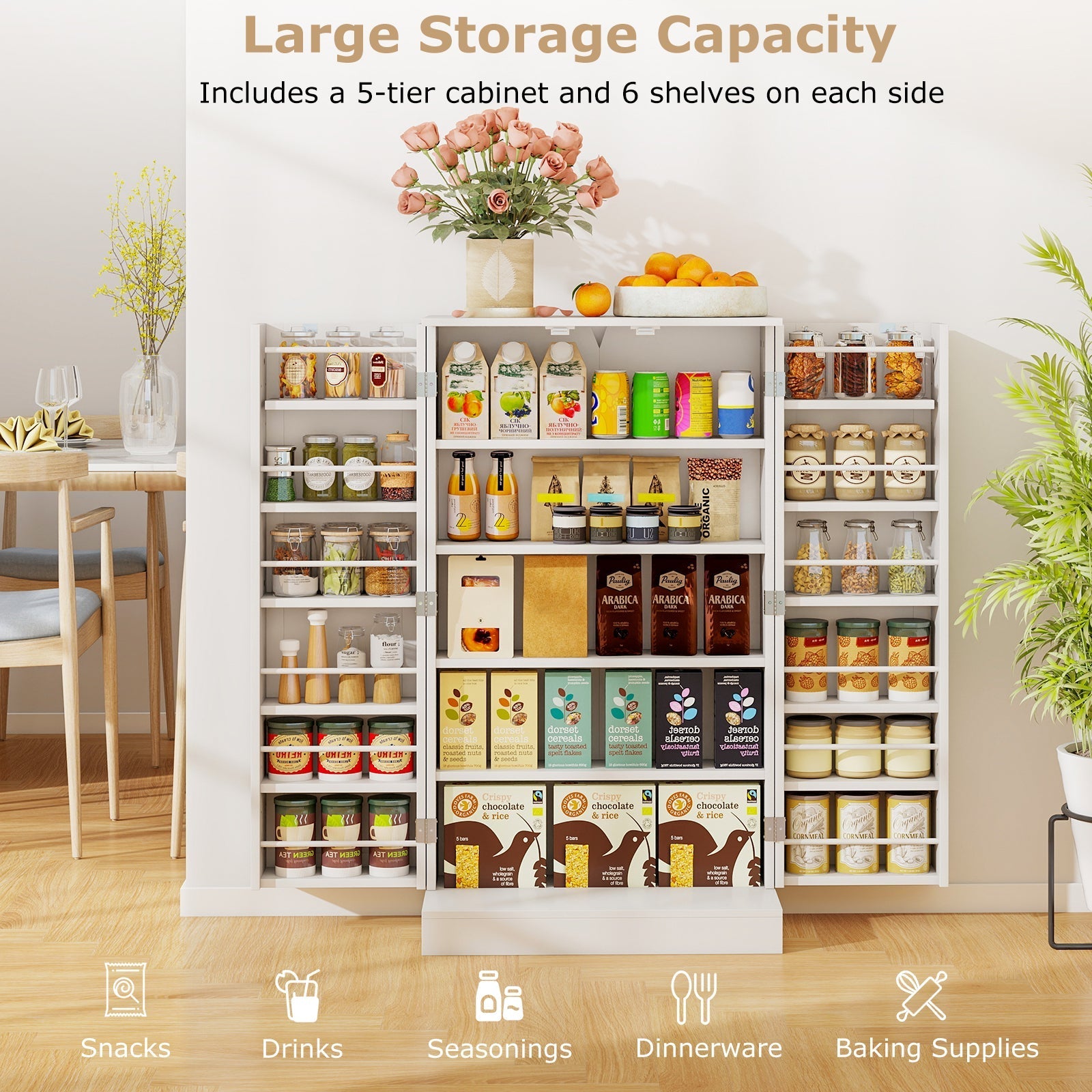 41 Inch Tall Pantry Cabinet Kitchen Storage Cabinet with Doors and Shelves-White