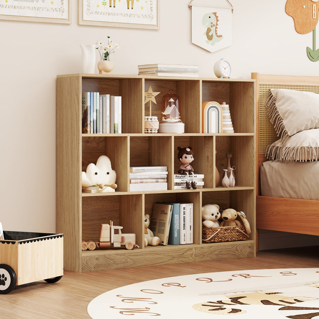 41 inches Wooden Toy Storage Organizer with 10 Cubes for Kids