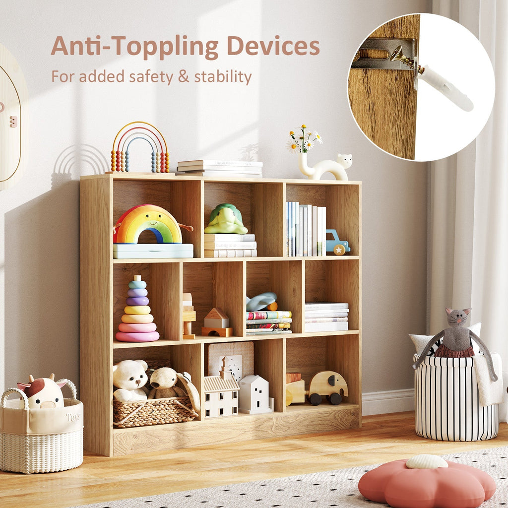 41 inches Wooden Toy Storage Organizer with 10 Cubes for Kids