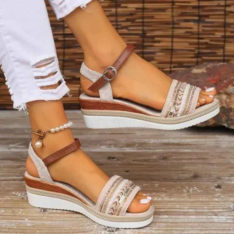 Open Toe Platform Wedge Sandals with Ankle Strap