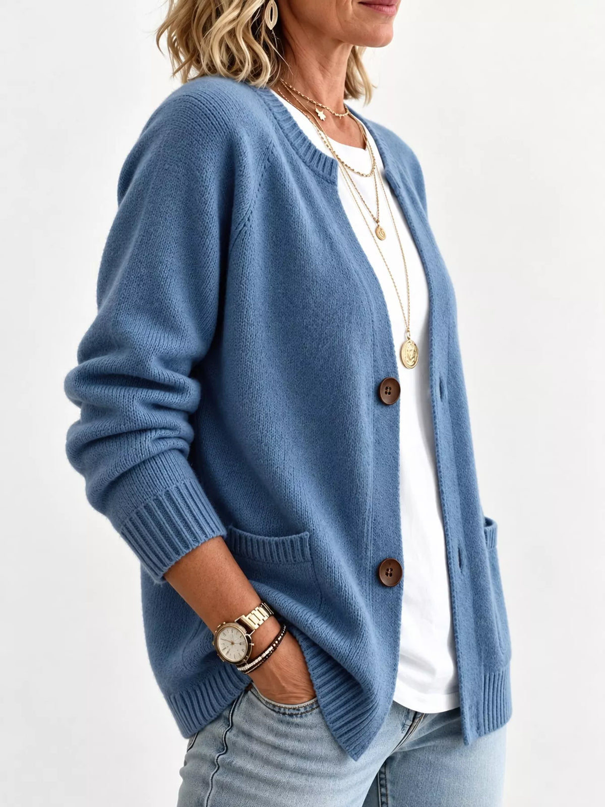 Full Size Button-Down Knit Cardigan Plus Size