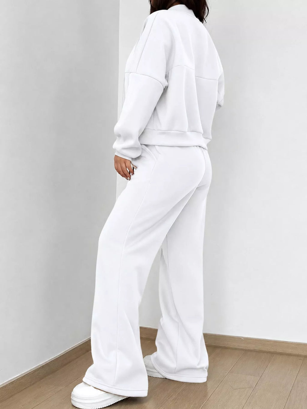 Casual Zip-Up Jacket and Wide-Leg Sweatpants Set