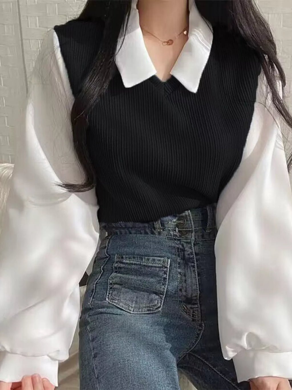 Layered Look Long Sleeve Blouse
