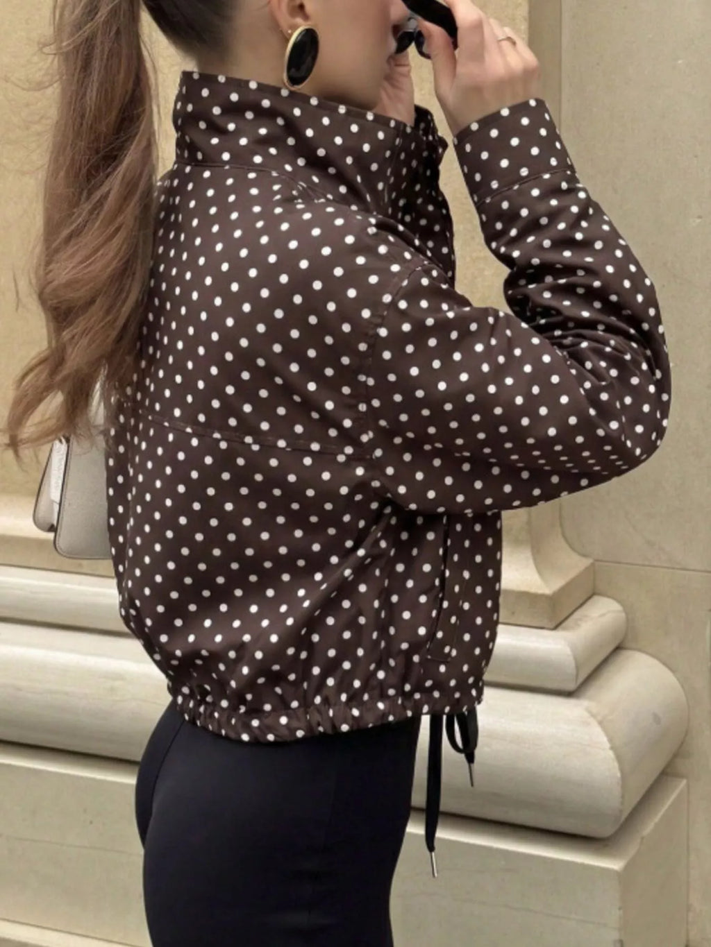 Polka Dot Zip Up Casual Jacket