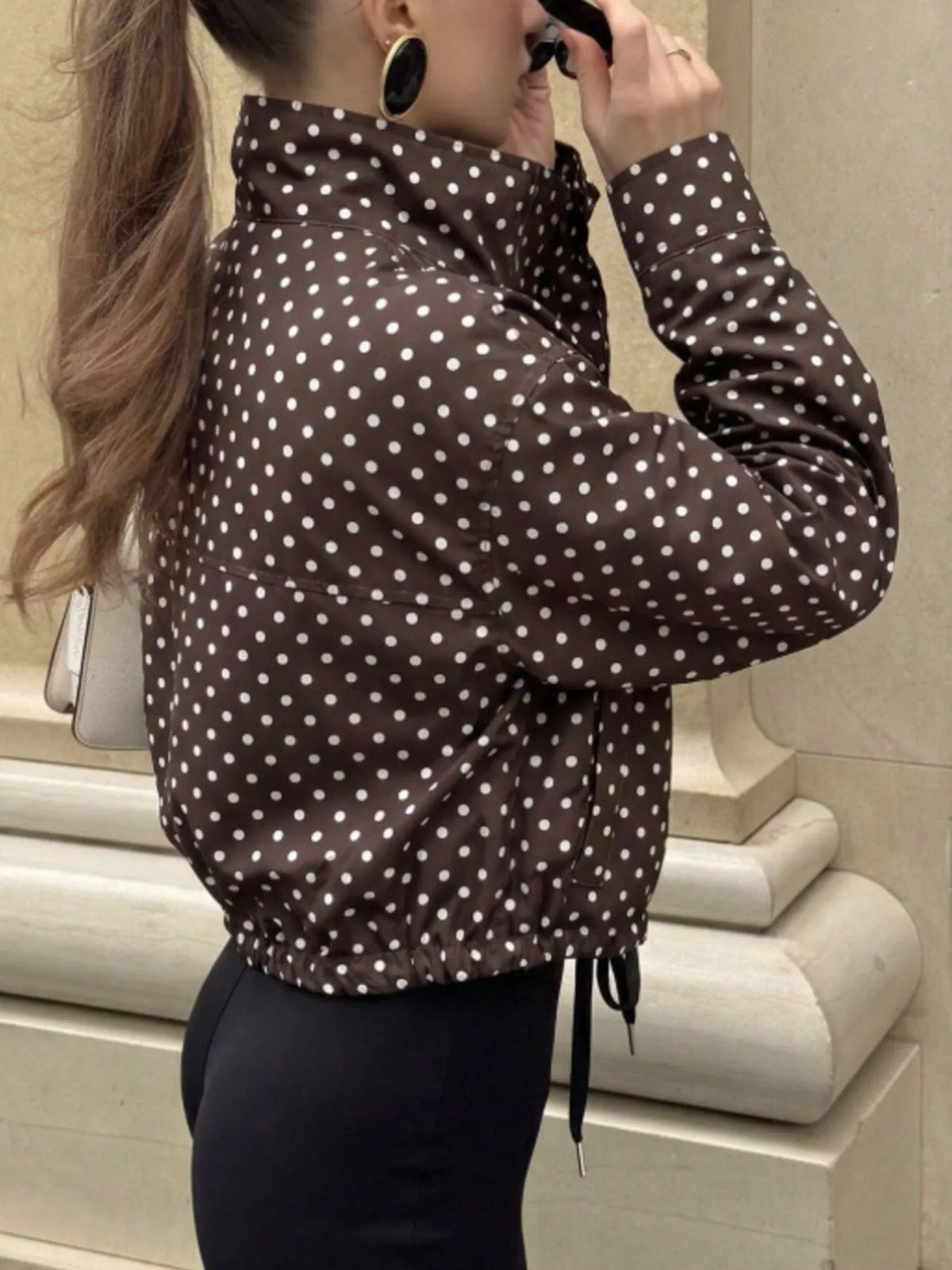 Polka Dot Zip Up Casual Jacket