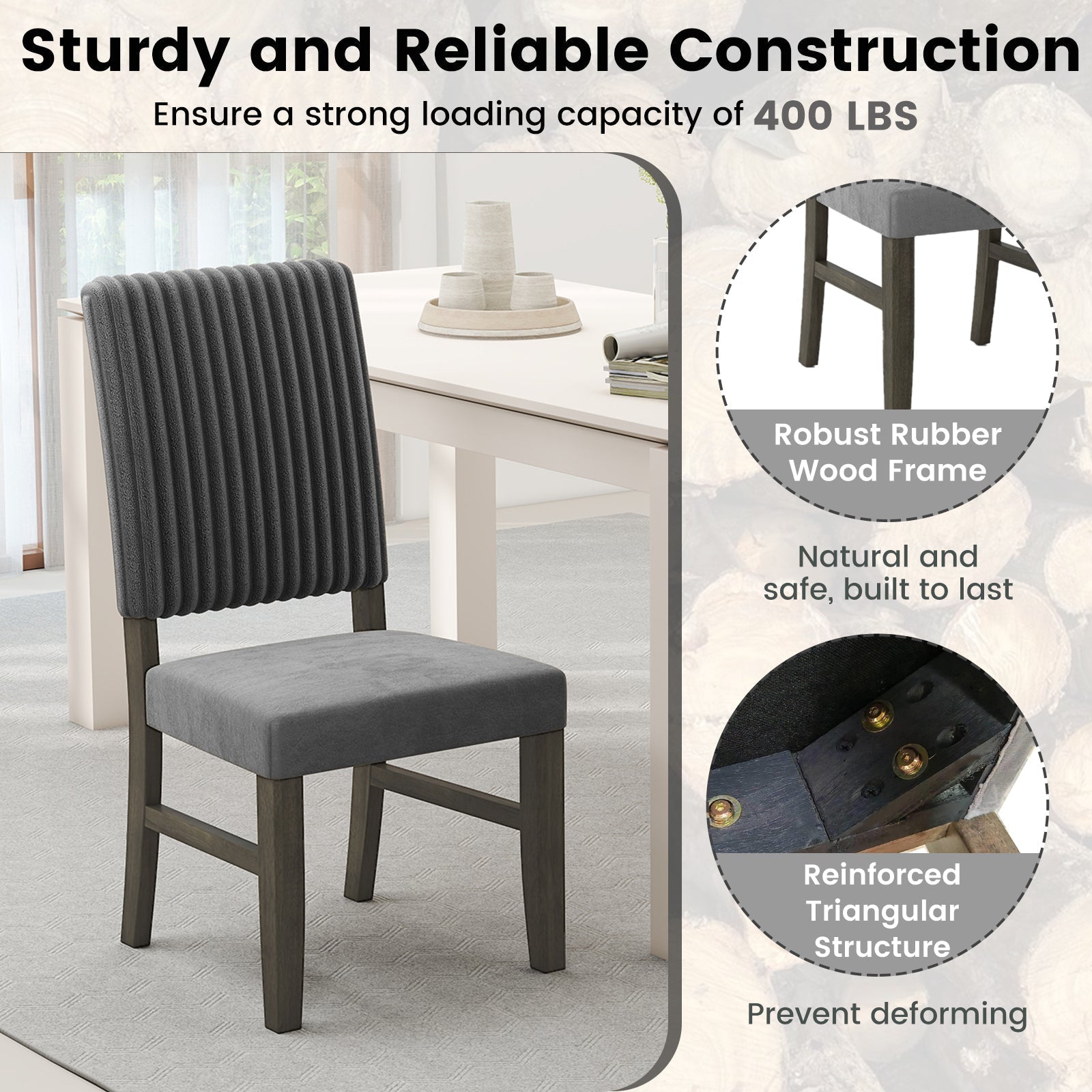Dining Chair Set of 2 Mid-Century Modern Velvet Fabric Upholstered Chairs-Grey