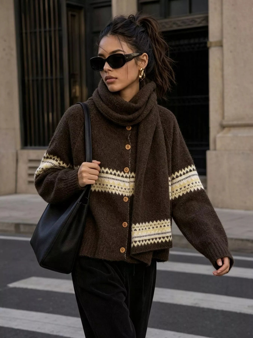 Geometric Button Down Knit Cardigan