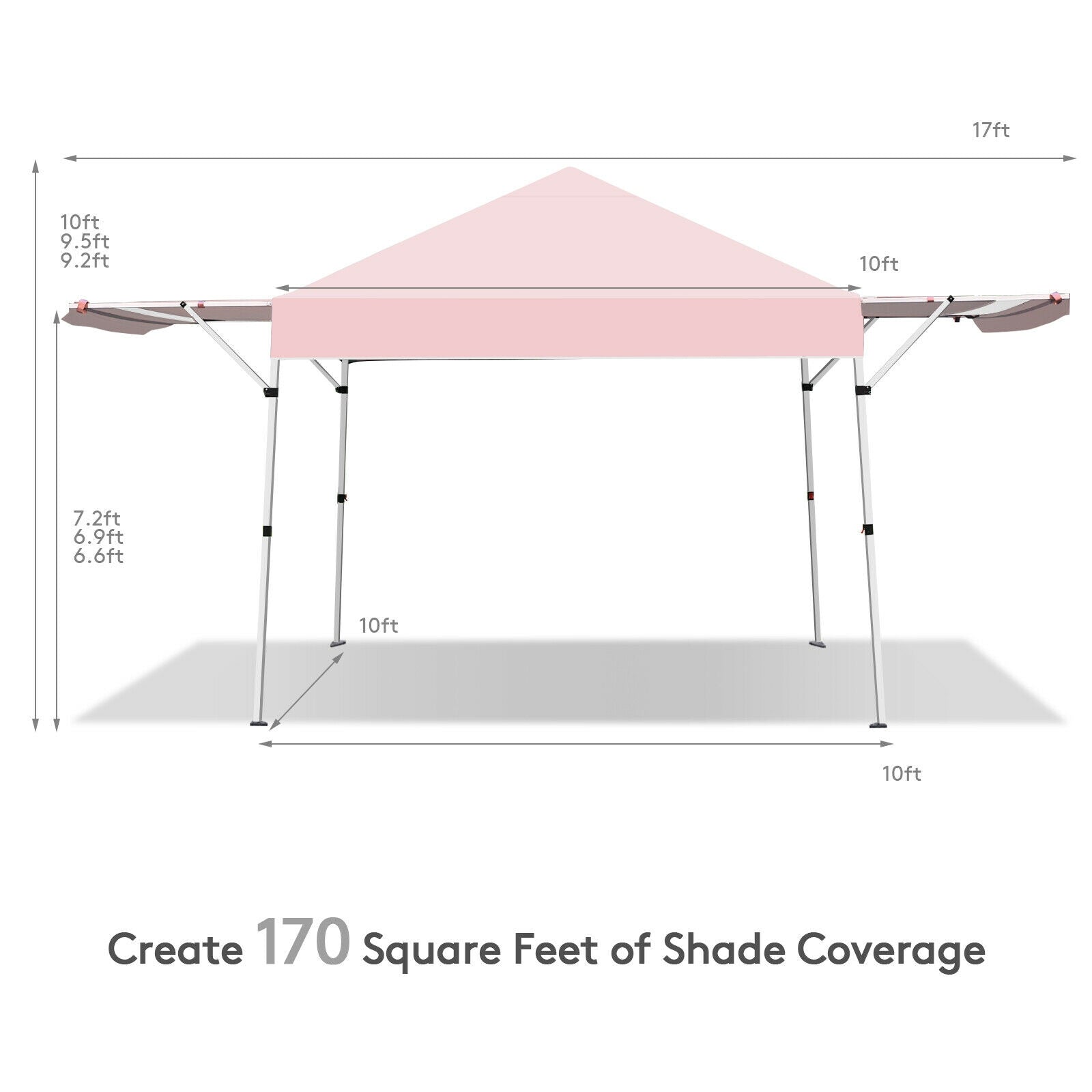 17 Feet x 10 Feet Foldable Pop Up Canopy with Adjustable Instant Sun Shelter