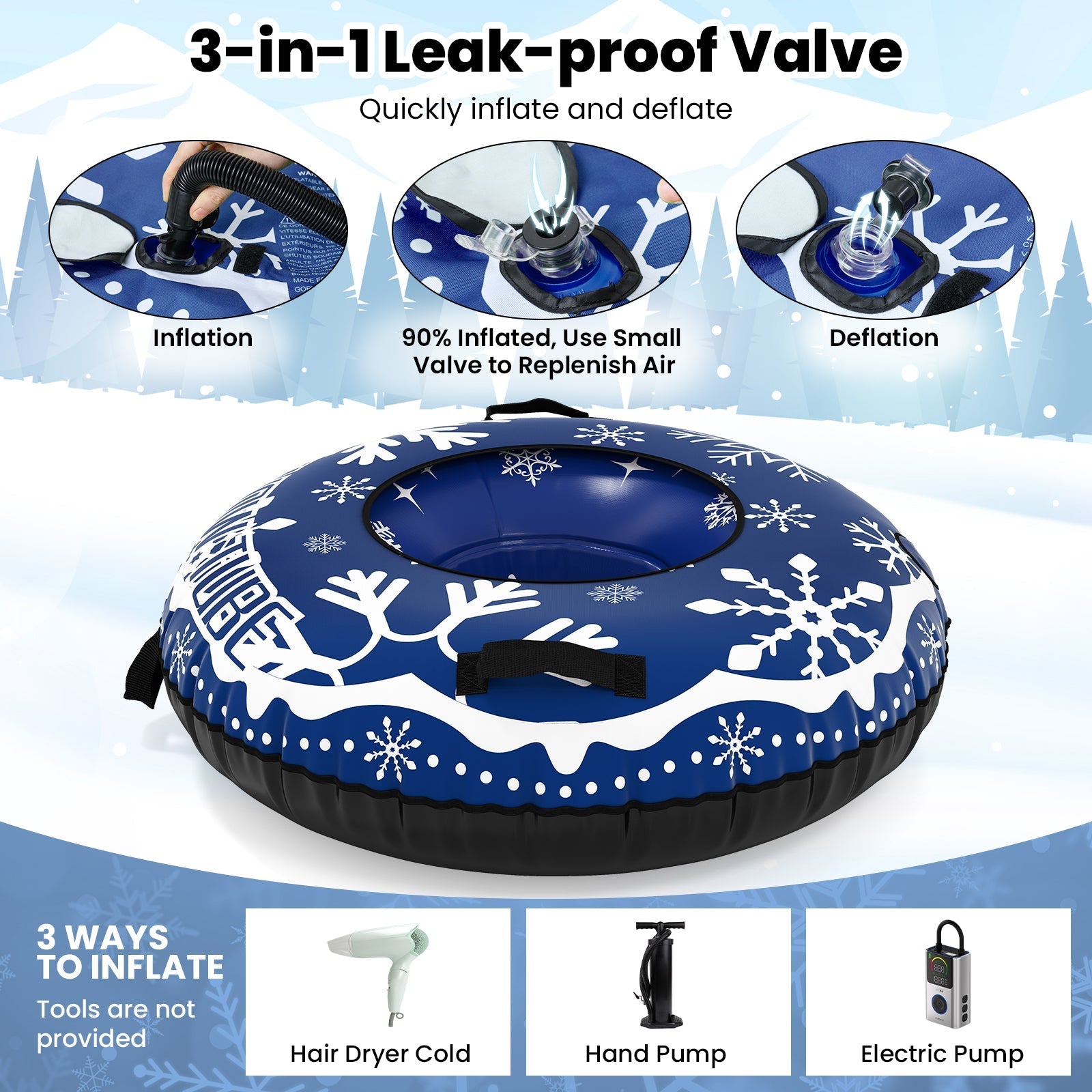 42" Heavy-duty Inflatable Snow Tube with Detachable Tow Strap