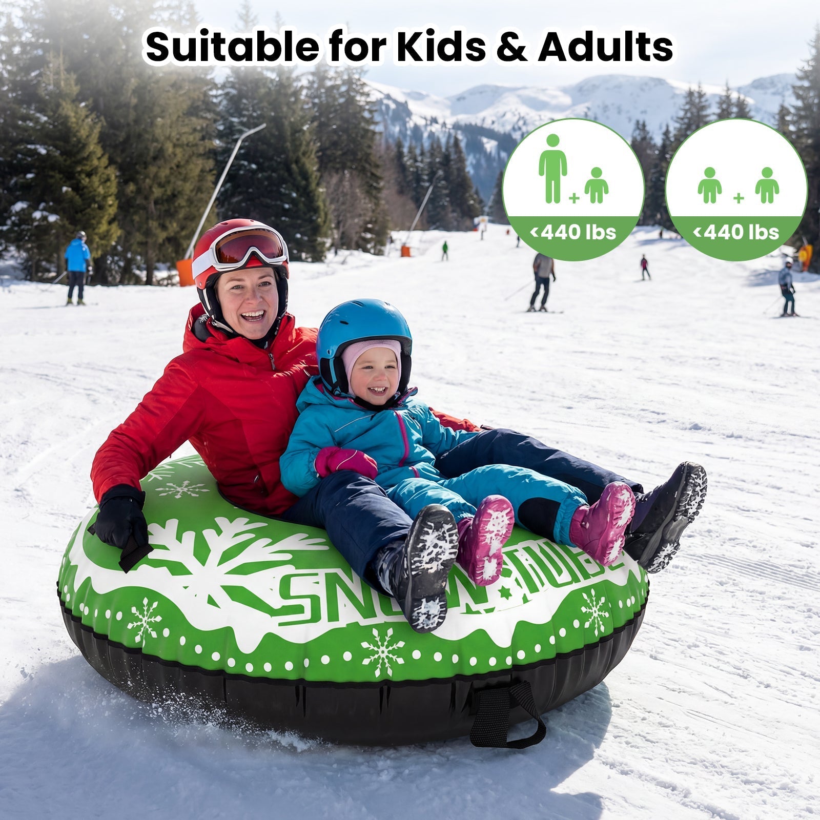 42" Heavy-duty Inflatable Snow Tube with Detachable Tow Strap