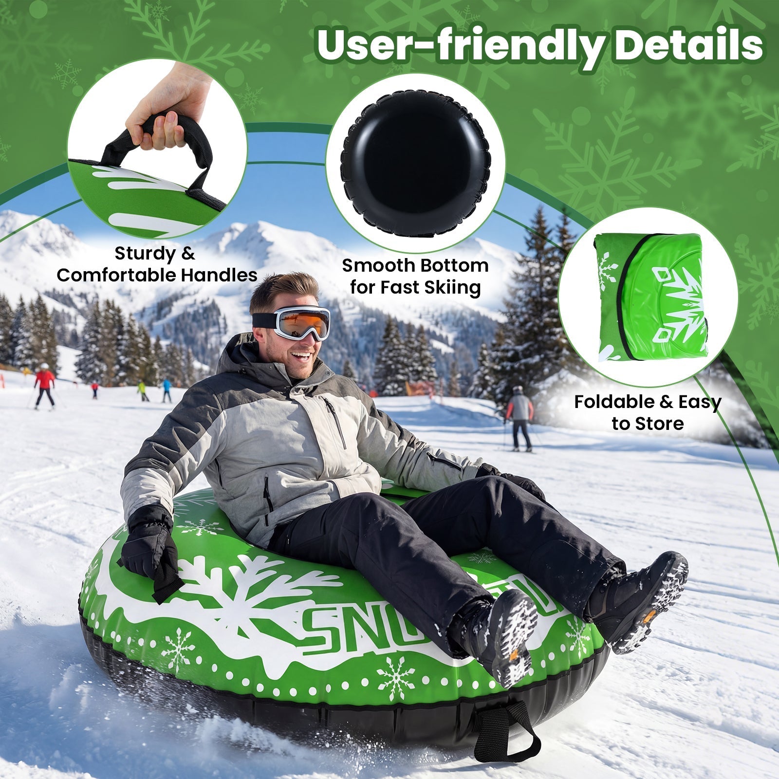 42" Heavy-duty Inflatable Snow Tube with Detachable Tow Strap