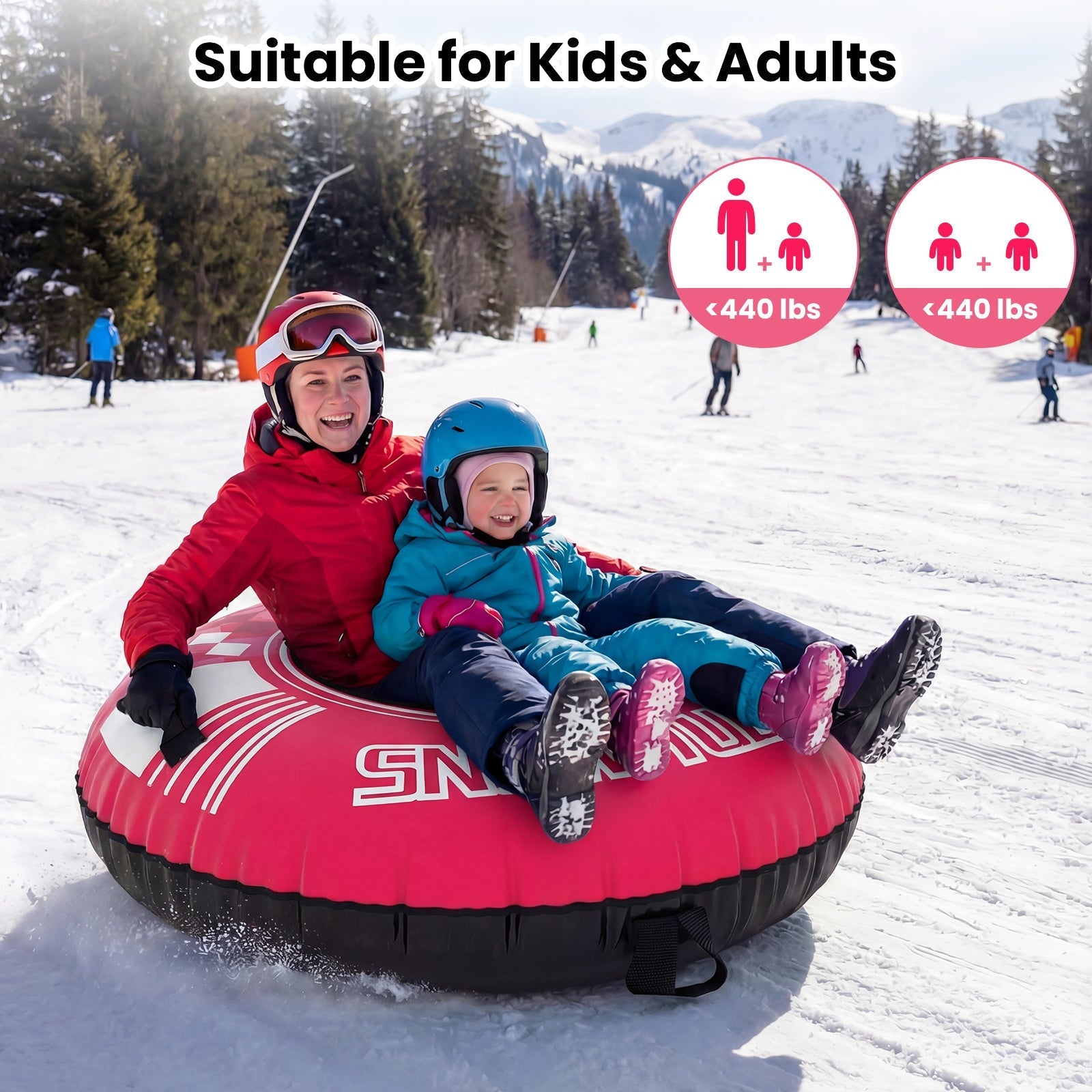 42" Heavy-duty Inflatable Snow Tube with Detachable Tow Strap