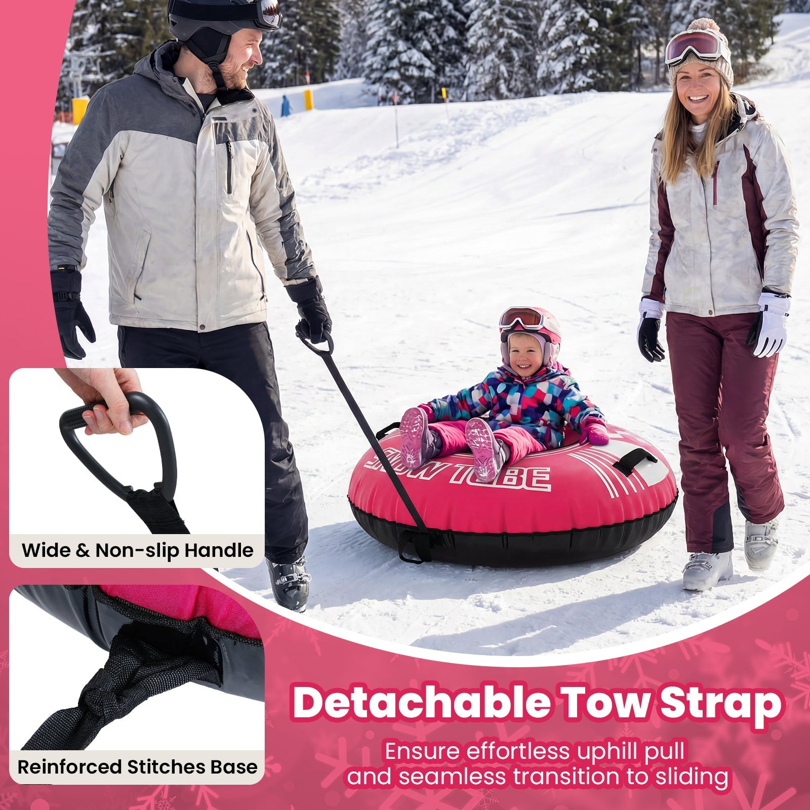 42" Heavy-duty Inflatable Snow Tube with Detachable Tow Strap