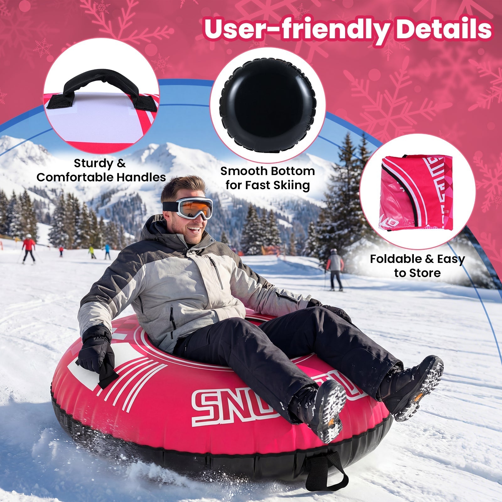 42" Heavy-duty Inflatable Snow Tube with Detachable Tow Strap