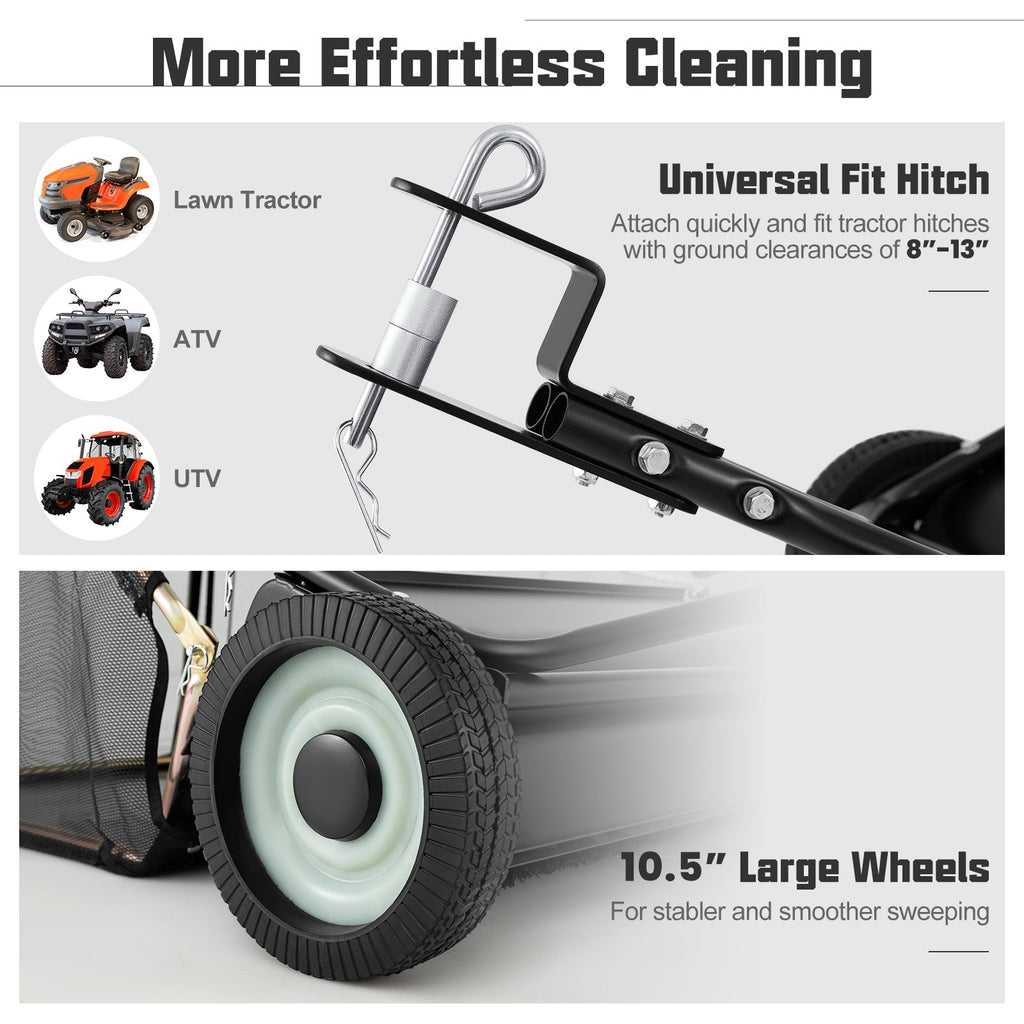 42 Inch Tow-Behind Lawn Sweeper with 26/27 Cu.FT Hopper Bag