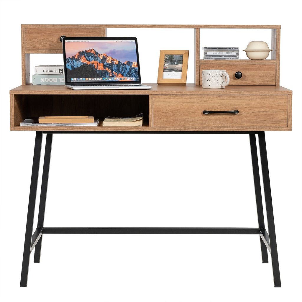 42-Inch Vanity Desk with Tabletop Shelf and 2 Drawers-Natural