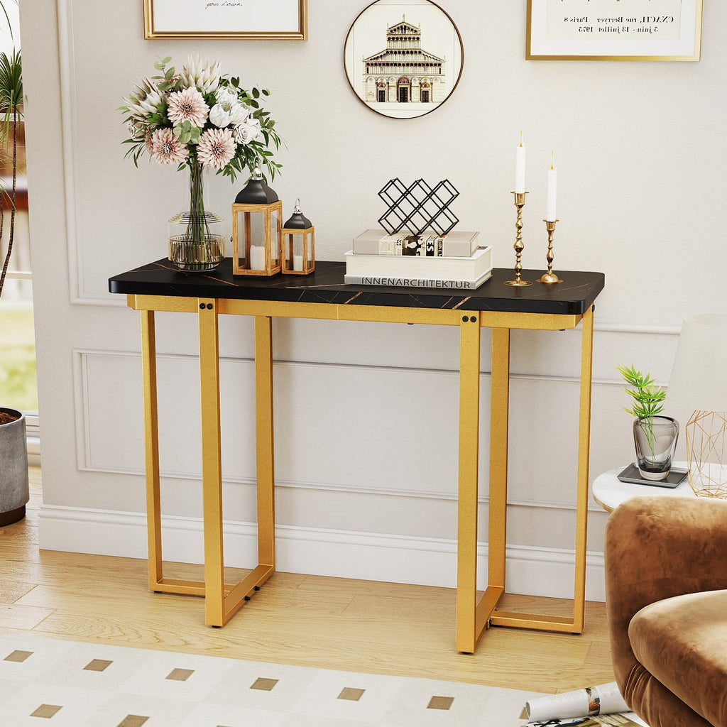 42 Inches Modern Faux Marble Entryway Table with Geometric Metal Frame
