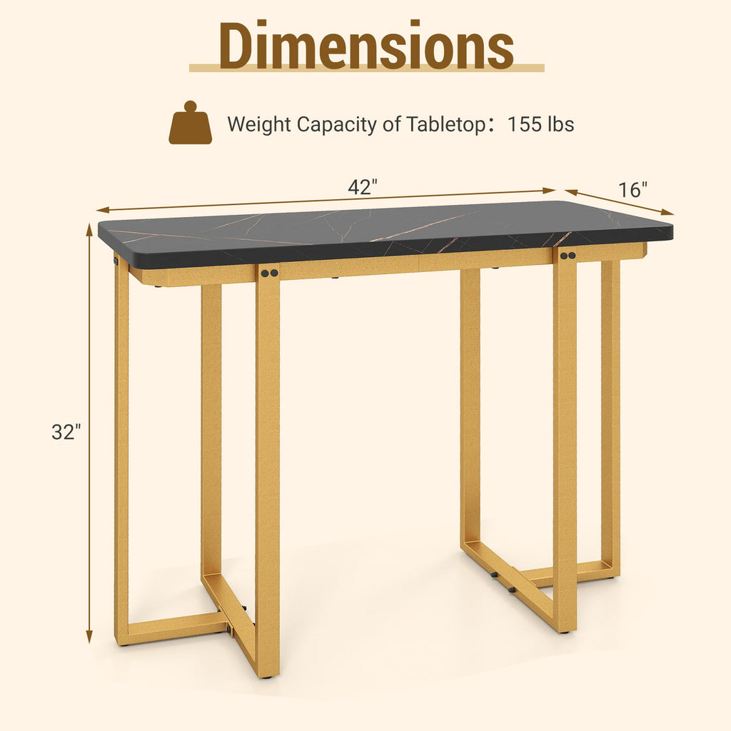 42 Inches Modern Faux Marble Entryway Table with Geometric Metal Frame