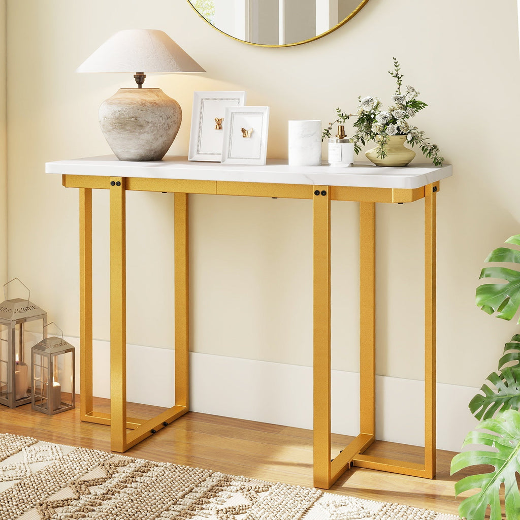 42 Inches Modern Faux Marble Entryway Table with Geometric Metal Frame
