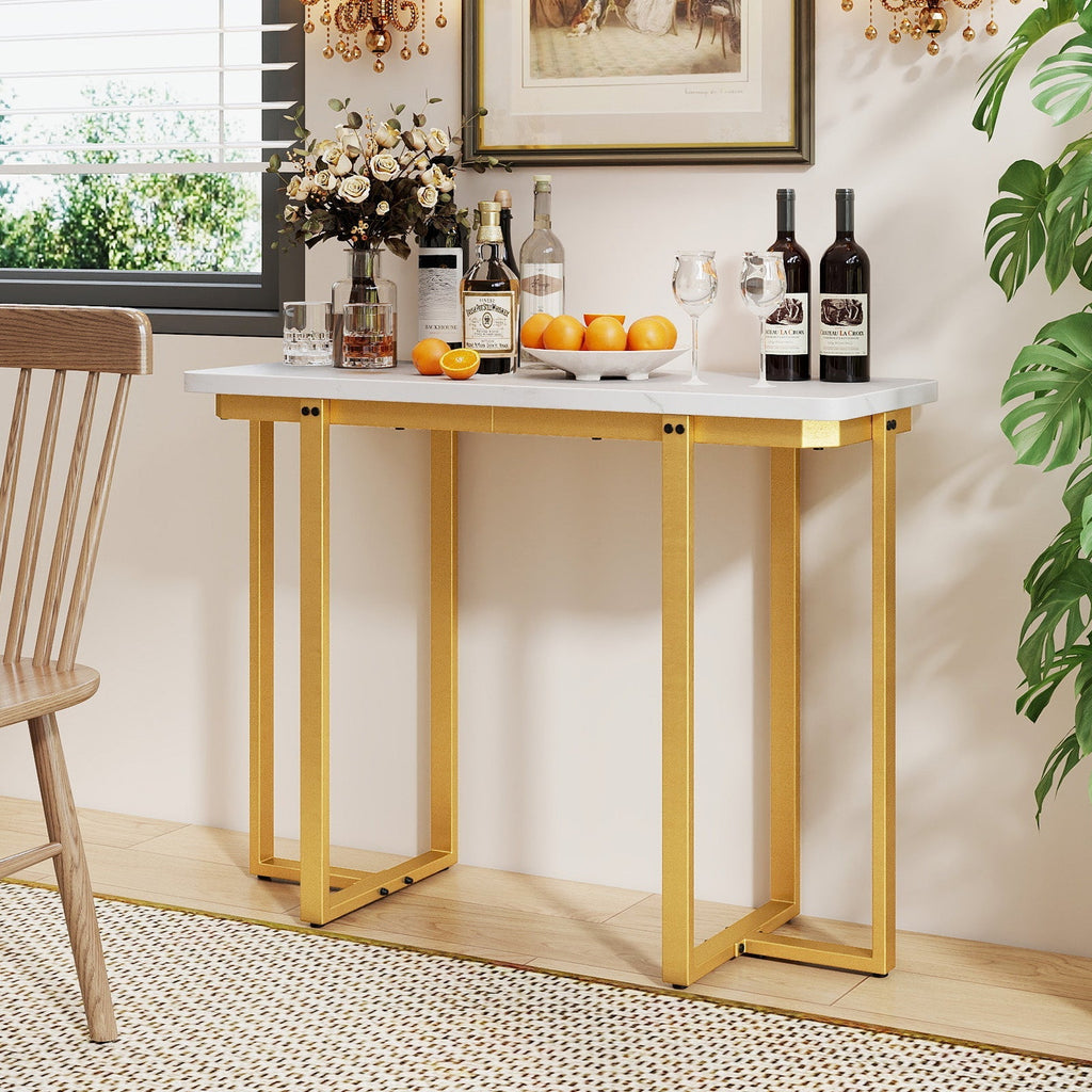 42 Inches Modern Faux Marble Entryway Table with Geometric Metal Frame