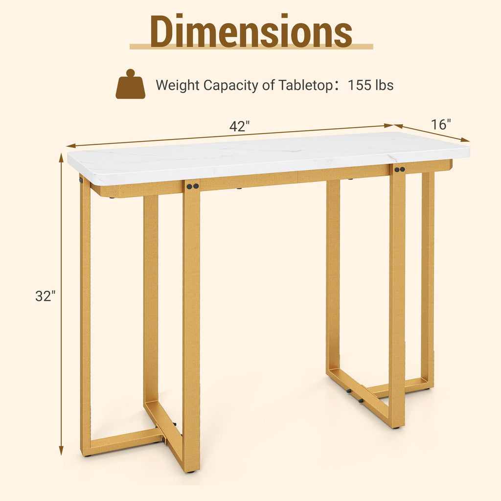 42 Inches Modern Faux Marble Entryway Table with Geometric Metal Frame
