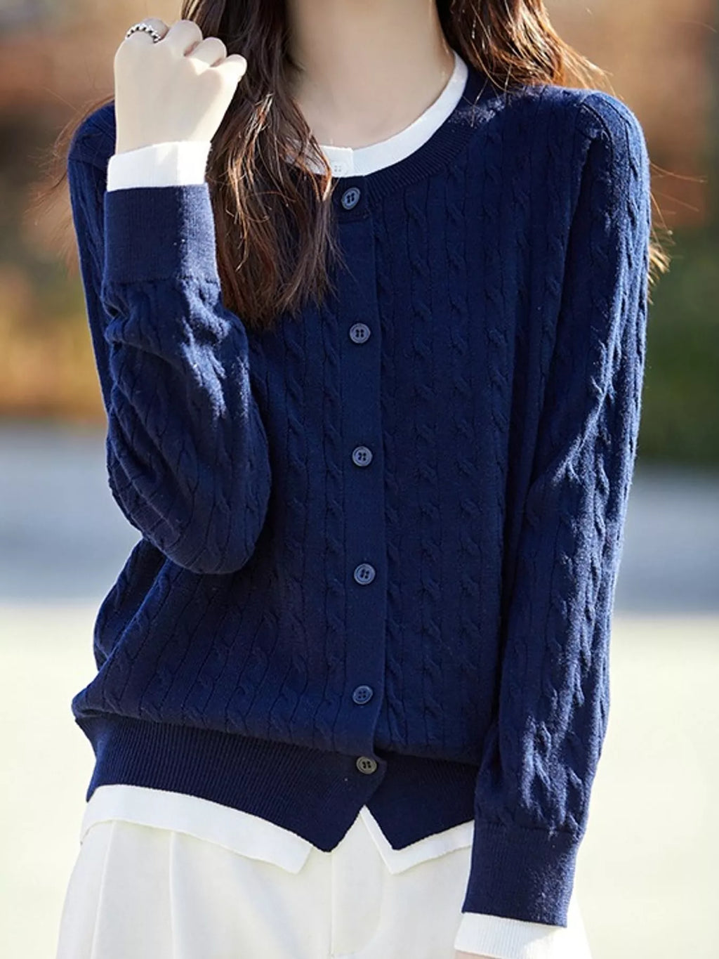 Cable-Knit Button-Down Cardigan