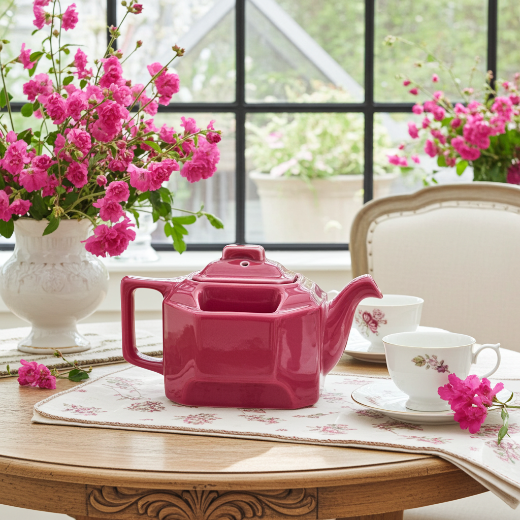 Hall China Pink Ceramic Teapot – T‑Ball 3273 with Holders