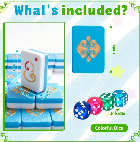 160PCS 3D Printed Floating American Mahjong Tile Set With 4 Dice, Blue Dual-Layer Mahjong Tiles With Arabic Numbers, Jokers & Flowers For Game Night