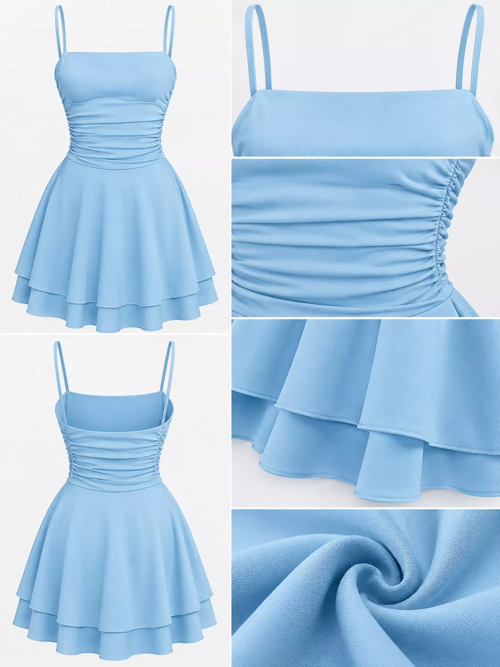 Ruched Spaghetti Strap Layered Mini Dress