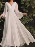 V-Neck Pleated Maxi Dress