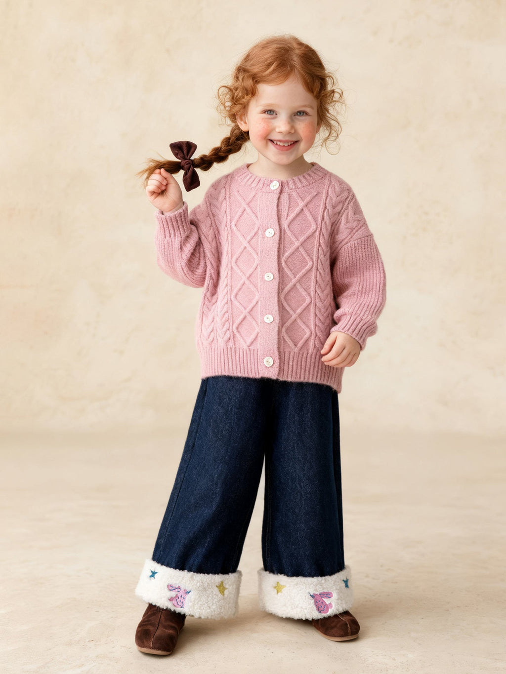 Brushed Versatile Casual Straight-leg Denim Jeans For Girls