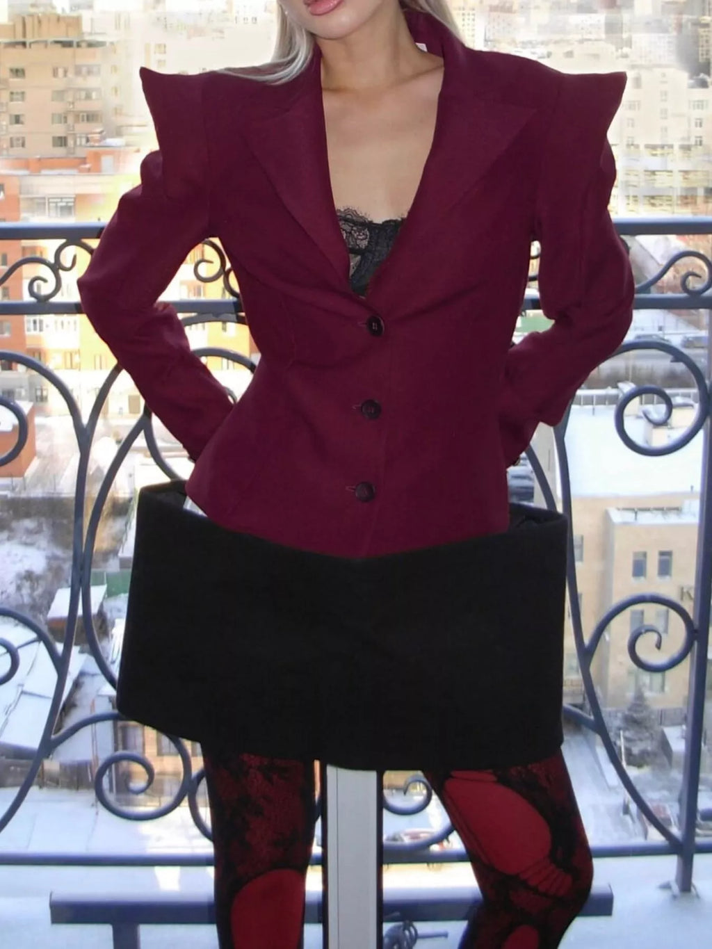 Sharp-Shouldered Tailored Long Sleeve Blazer