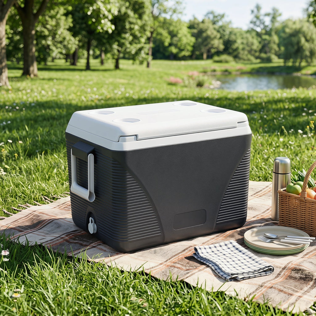 43 Quart Portable Hard Cooler with Cup Holders - Black