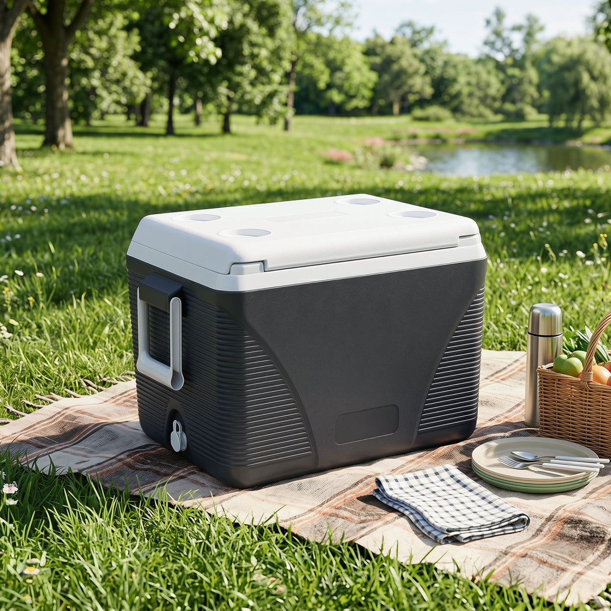 43 Quart Portable Hard Cooler with Cup Holders - Black