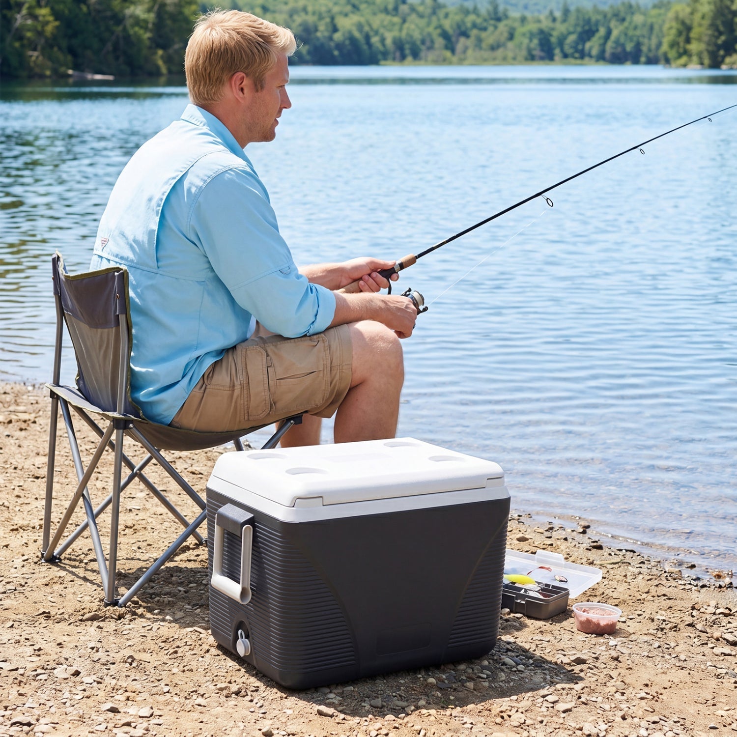 43 Quart Portable Hard Cooler with Cup Holders - Black