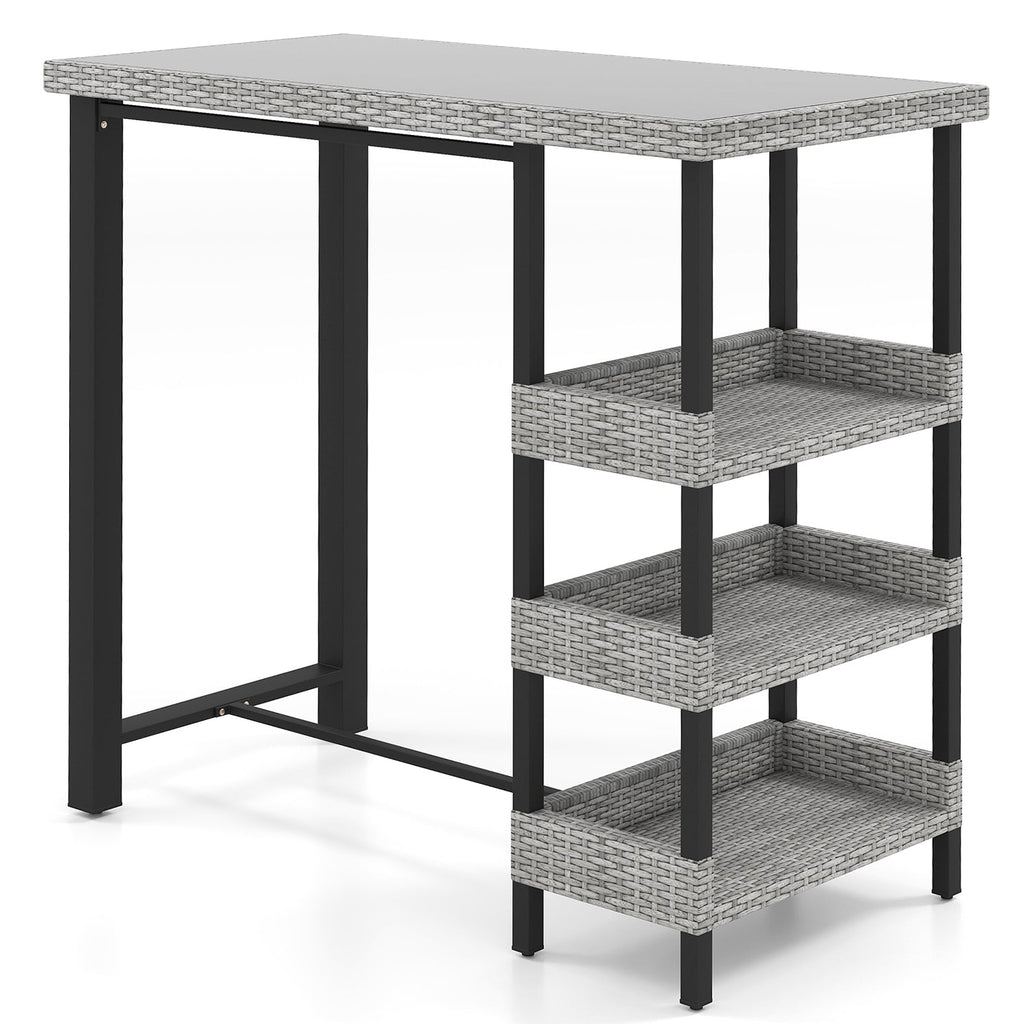 43.5 Inch Outdoor Bar Table with Tempered Glass Top