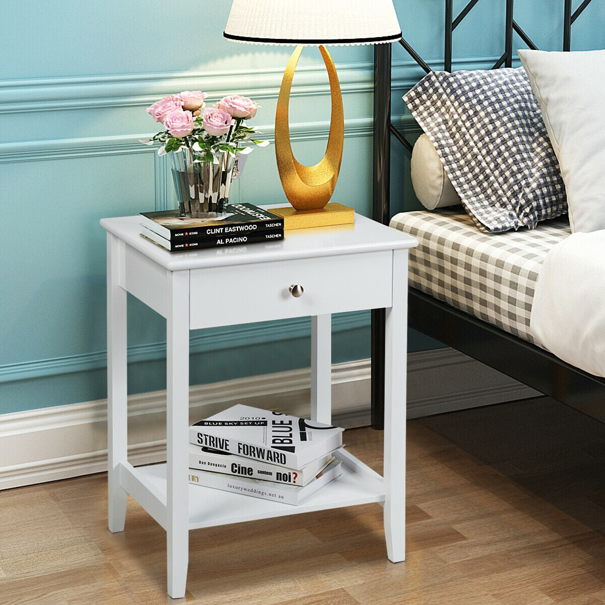 Wooden Nightstand End Table Storage Display