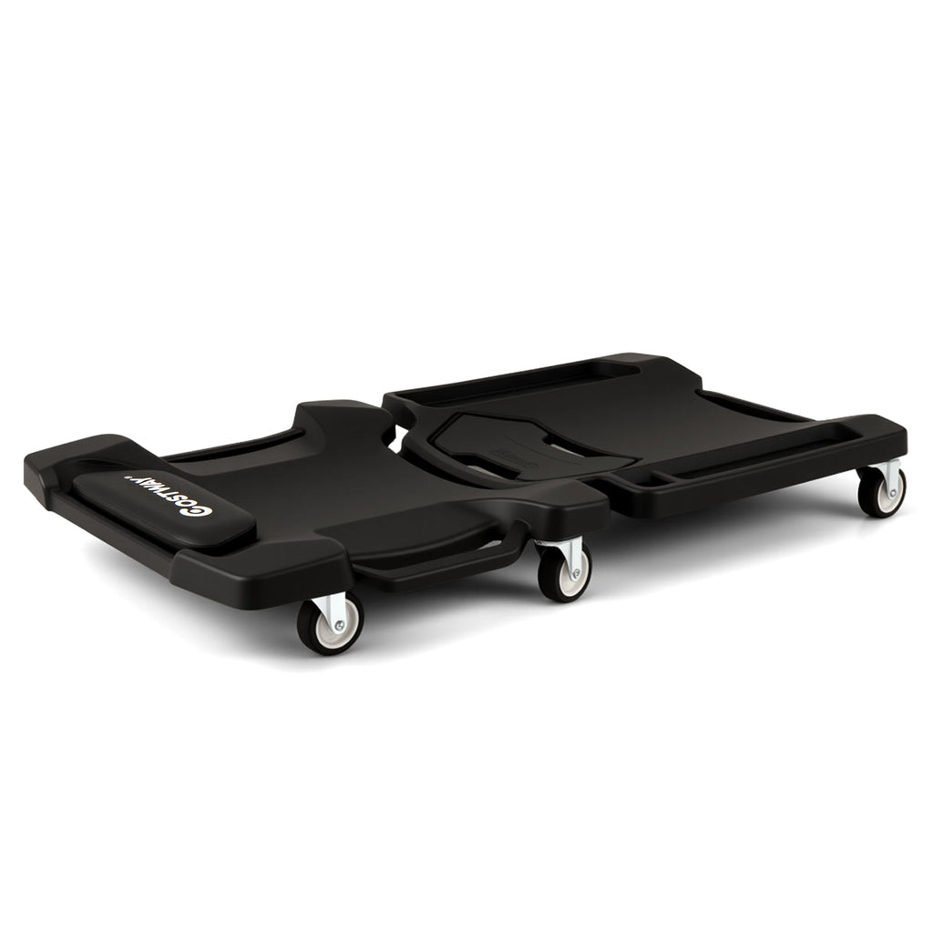 43 Inches Foldable Mechanic Creeper with Padded Headrest and Tool Trays-Black