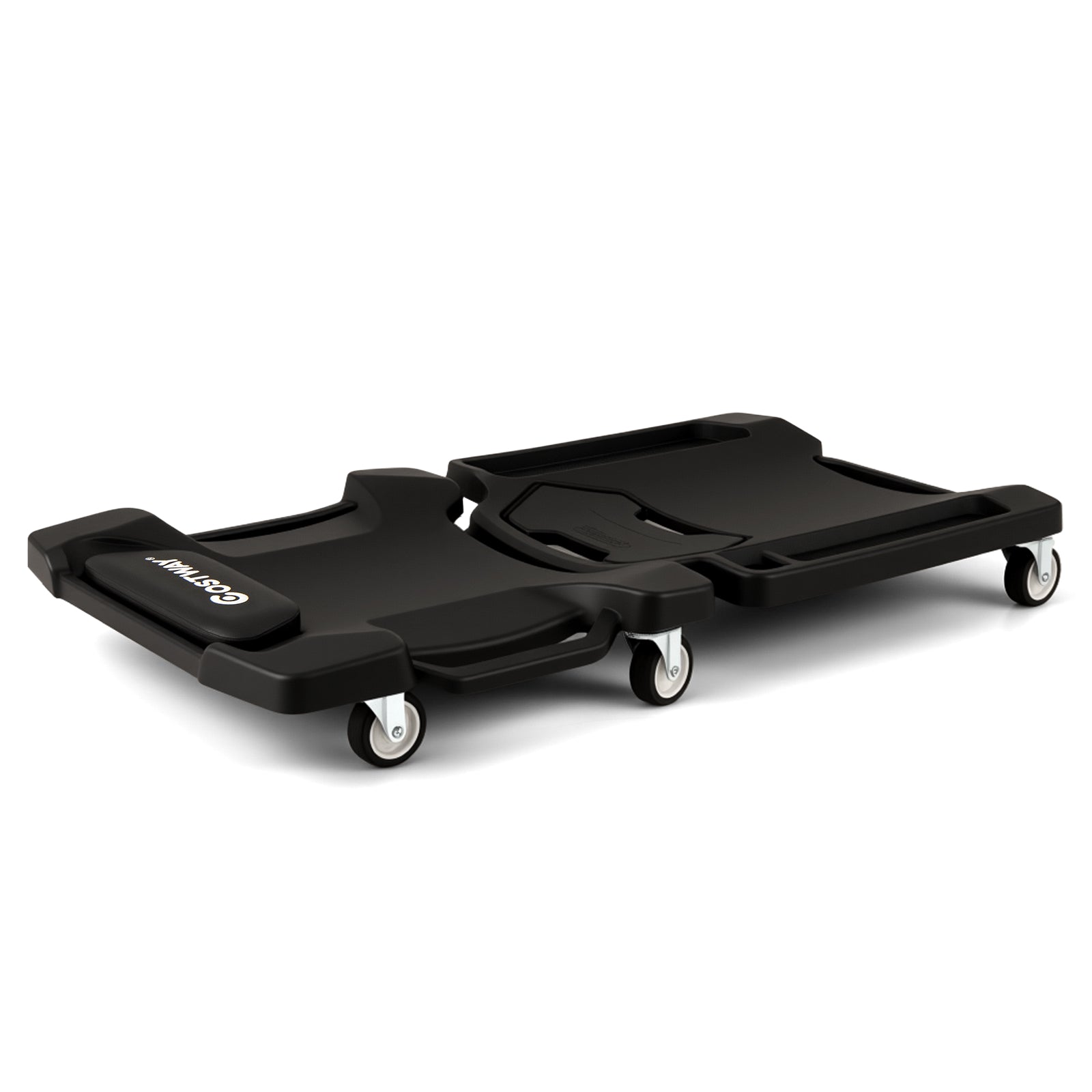 43 Inches Foldable Mechanic Creeper with Padded Headrest and Tool Trays-Black